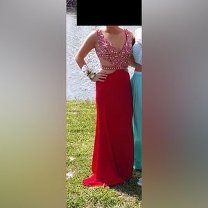 Jovani Jeweled Long Red Prom/Homecoming/Formal Even Gown with Cutouts, Size 2